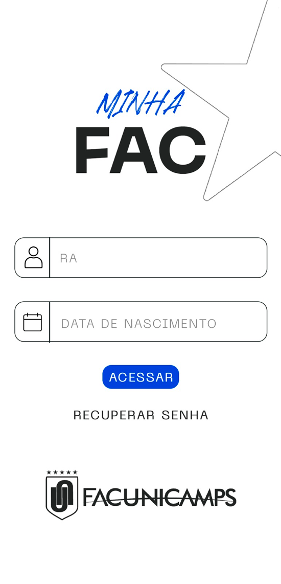 Tela de login do app Minha Fac