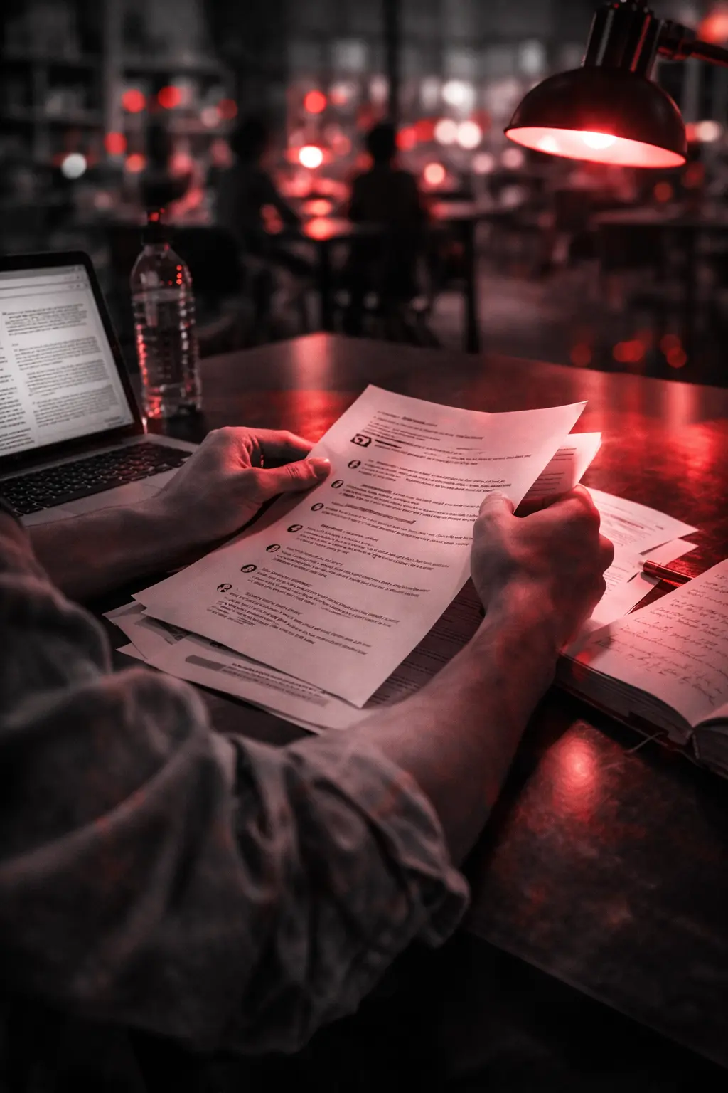 Aluno analisando documentos