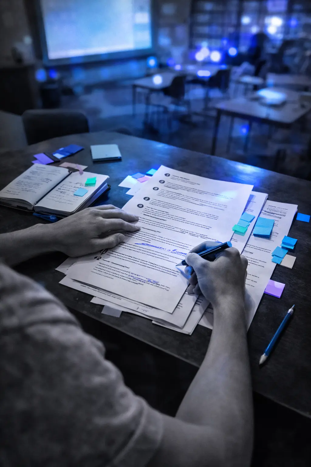 Aluno analisando documentos