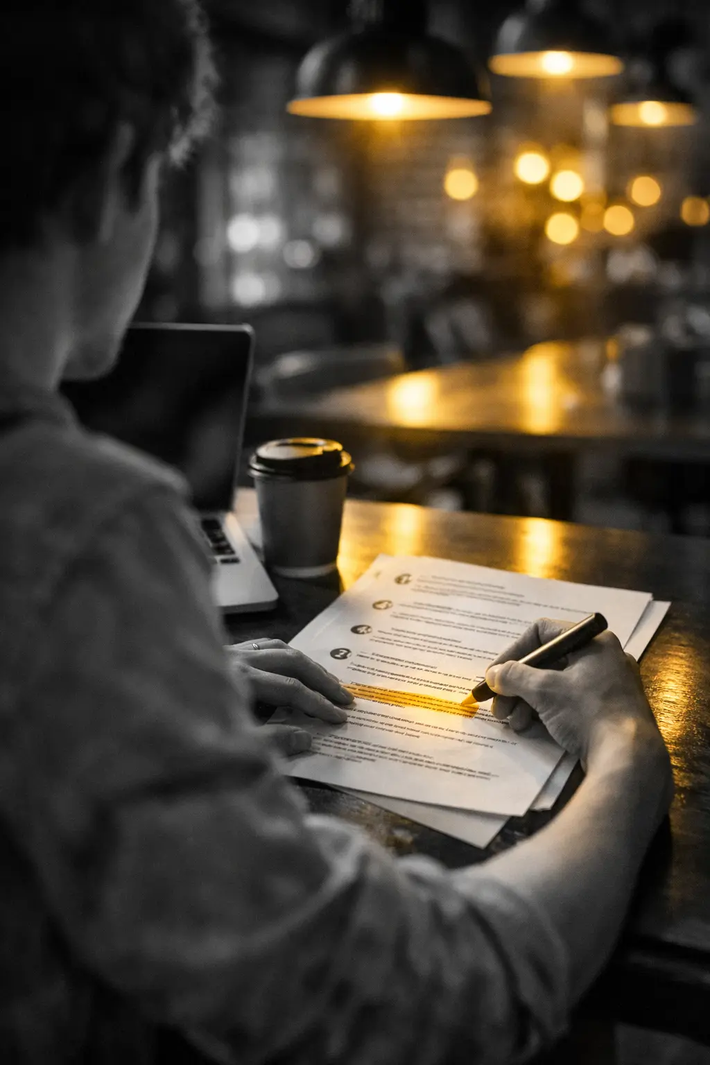 Aluno analisando documentos