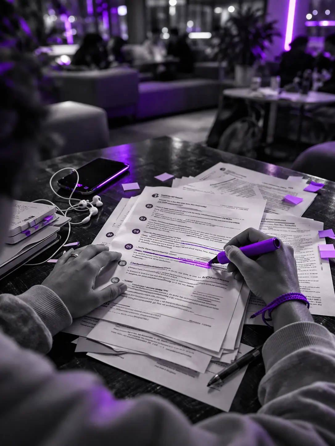 Aluno analisando documentos