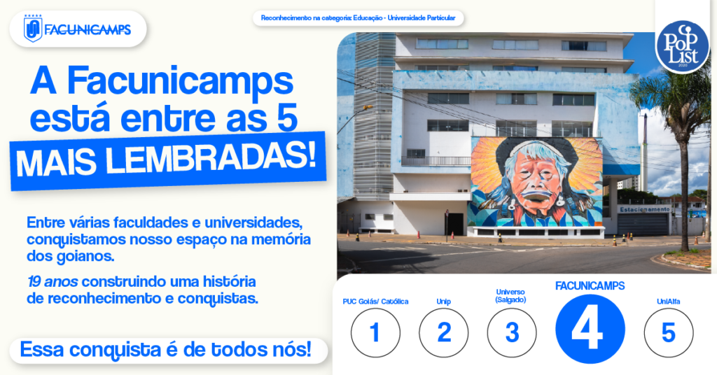 POP LIST, do jornal O Popular, destaca a Facunicamps entre as instituições de ensino superior mais lembradas pelos goianos